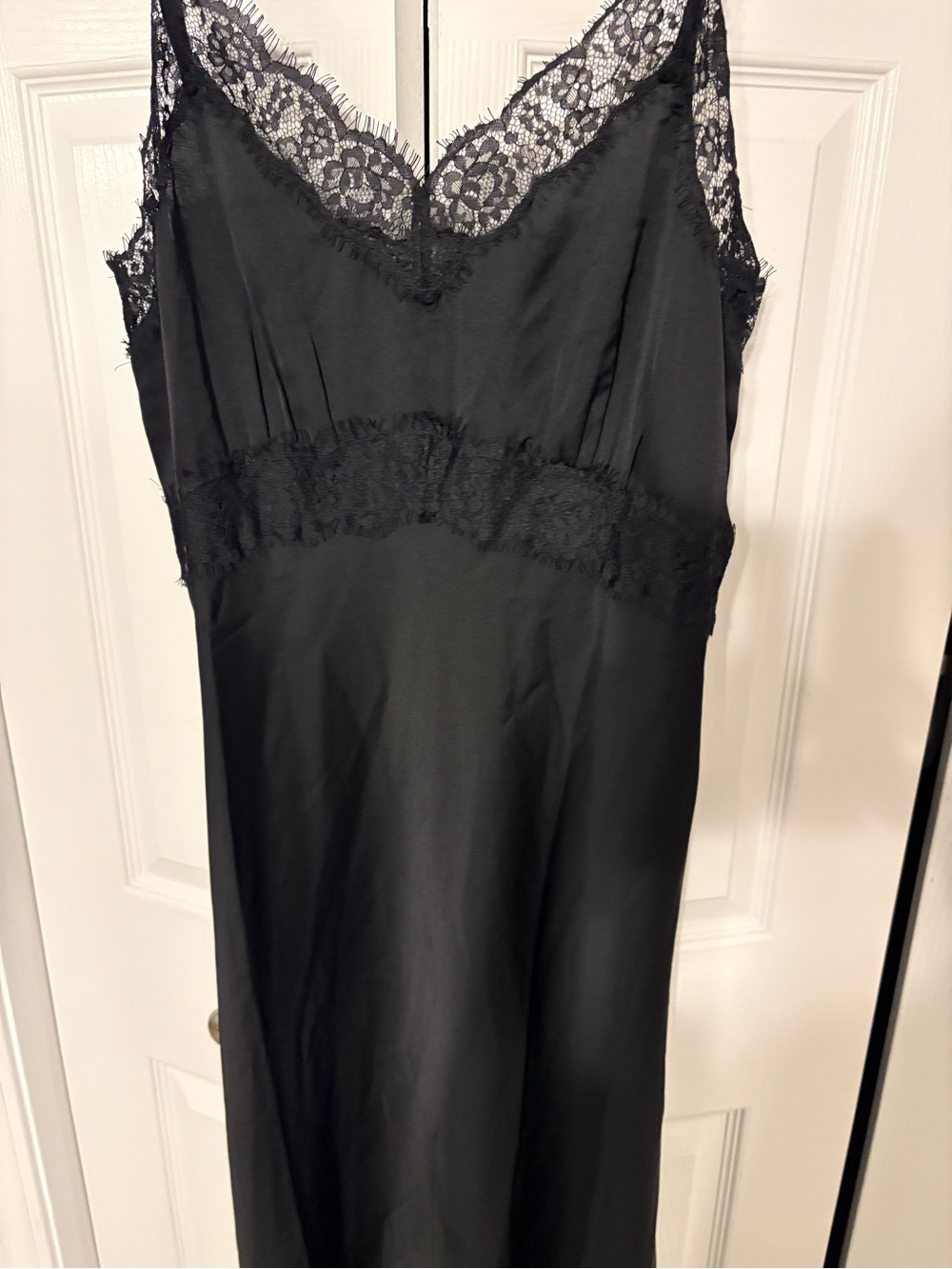 Ann Taylor Whimsigoth Black Lace Satin Slip Dress Size 14